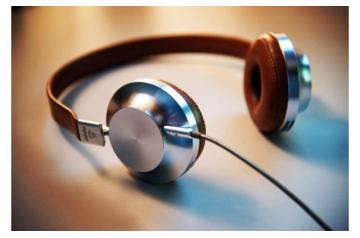 Grey and brown corded headphones